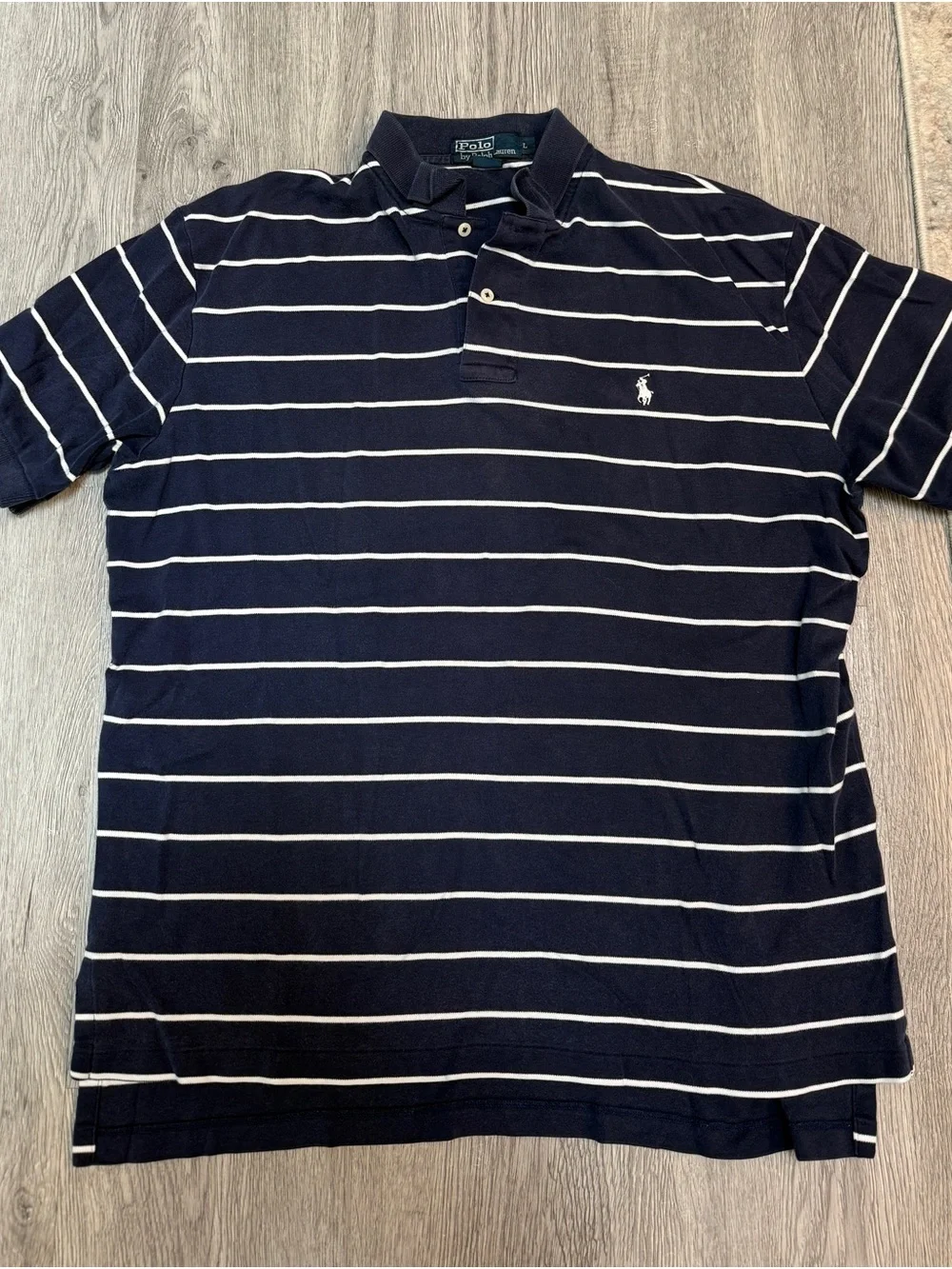 Classic Soft Polo By Ralph Lauren Navy With White Stripes Size L, Pre-Owned  Z3